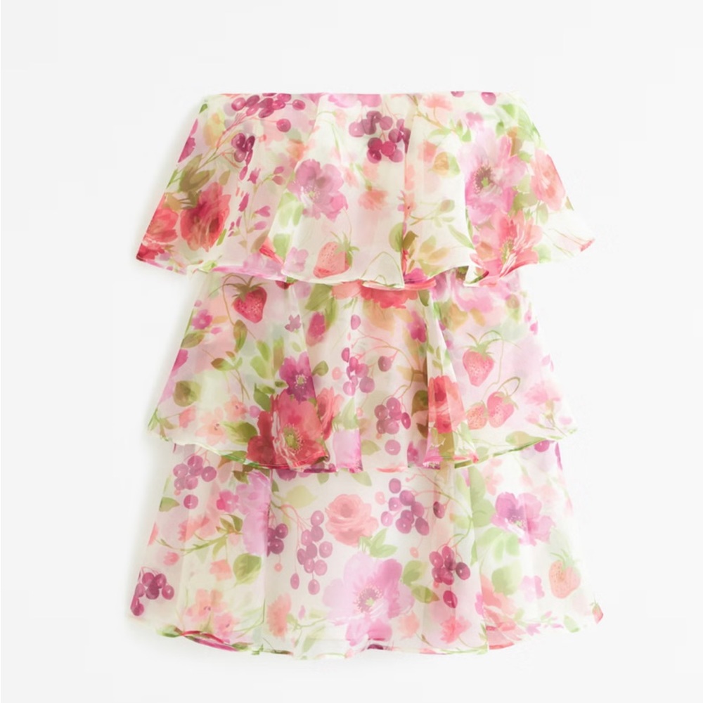 NWT Abercrombie & Fitch organza tiered dress in white floral - Picture 2 of 5